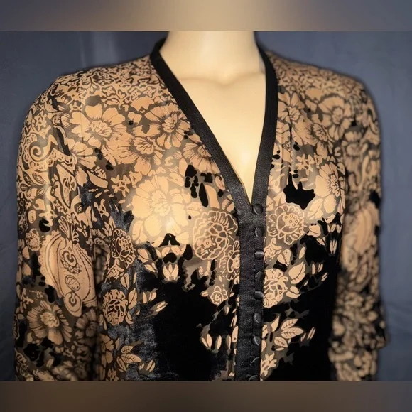 Coldwater Creek Black and Sheer Tan Floral Cardigan - Picture 3 of 5